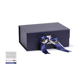 Navy Blue Gift Box 6.4'x 8.8'x 3.74' with Magnetic Lid, 2 Ribbons and Thank you Stickers for Groomsman, Wedding,Birthday, Fathers Day, Mothers Day