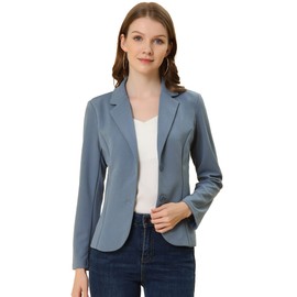 Allegra K Women's Work Office Blazers Stretch Lapel Collar Long Sleeve Jacket Suit Blazer Small Gray Blue