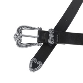 Meliyya Women Double Buckle Belt Black Vintage Style Gold Waistband Casual Formal Wear Dress Accessory, Silver