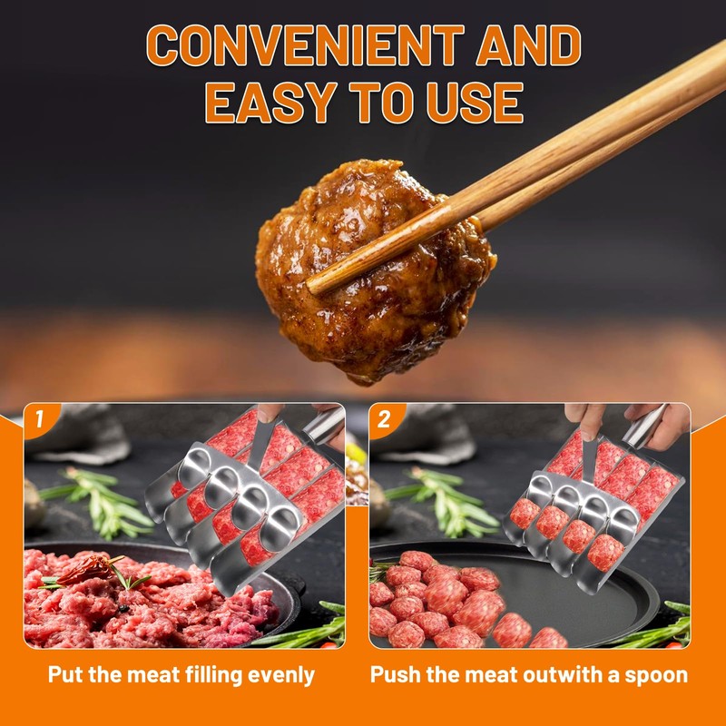 Elyssnova Meatball Maker. 4-in-1 Meatball Maker Tool, Stainless Steel, Silver,