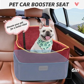 HEGGCOOE Dog Car Seat for Small Medium Dogs, Memory Foam Puppy Dog Booster Seat with Thick Cushion for Dogs Under 35lbs, Detachable Washable Pet Car Seat Travel Bed with Storage Pockets,2 Safety Belts