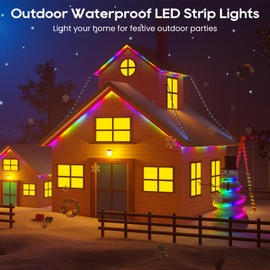 2 m Neon LED Strip, RGB IC Flexible LED Strip Outdoor Waterproof 5 V LED Neon Rope Light Dimmable with App Control Music Sync Remote Control Colour Changing for Indoor Outdoor Decoration