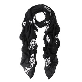 Premium Elegant Lace Cherry Blossom Floral Embroidered Scarf Wrap, Black