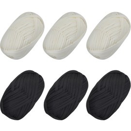 6 PCS T-Shirt Yarn Elastic Fabric Crochet Cloth Yarn for DIY Knitting, Spaghetti Yarn Thick Knitting Yarn for Hand DIY Bag Blanket Cushion Crocheting Projects,Home Decor(White+Black)