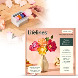Lifelines FlowCrafts, Paper Flower Bouquet - Create a 5-Flower Bouquet with 80+ Petals, 2 Leafy Sprigs & Elegant Vase - Sensory Arts & Crafts Kit for Teens & Adults - Paper Decorations