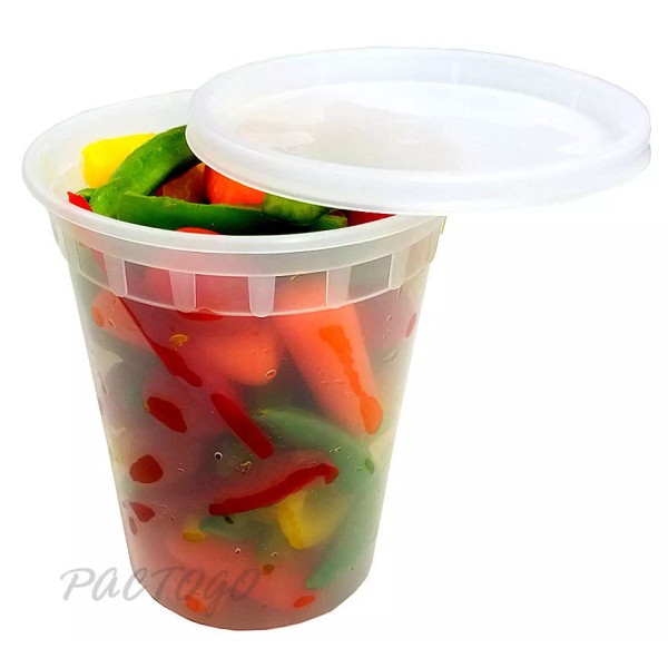 PCM 32 oz. Microwaveable Round Plastic Soup/Food Freezer Containers w/Lids