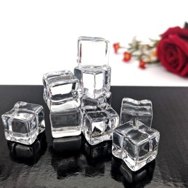 Zalaxt Fake Ice Cubes, 100pcs 15 mm Fake Ice, Artificial Acrylic Crystal Diamonds, Acrylic Ice Rocks, Vase Filler for Decoration Ice for Photography