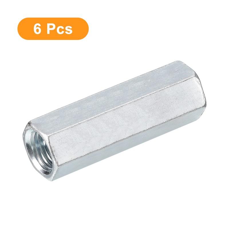 sourcing map 6pcs M14x19x60mm Coupling Nuts - Galvanized Carbon Steel