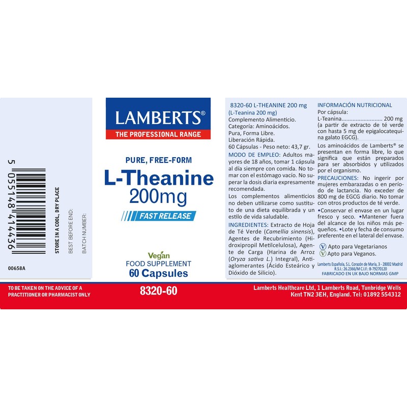LAMBERTS L-Theanine 60cap Herbal Tea for Daily use 200mg