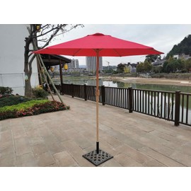 Marrin Everyday Sustainable Patio Umbrella - 8' Red Canopy With Pole - Outdoor Backyard Shade Tent - Strong & Sturdy Modern Wood Look Poles, Easy-to-use Hand Crank, Portable UV Sun Protection - Red