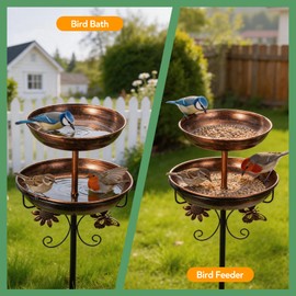 Bird Bath for Outside, 45.3In Vintage Freestanding Birdbaths & Birdfeeder for Outdoors, Detachable Double Metal Bird Feeder Water Bowls for Garden Patio Yard Lawn Decor, 2026 Upgraded 5-Pronged Base