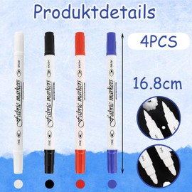 Nurila 4 Textile Pens, Machine Washable, Double Pen Tip, Textile Pens, Fabric Colouring Pens, Washable, Textile Markers for T-shirt, Fabric Bag, Canvas Shoes, Shopping Bag, DIY Graffiti