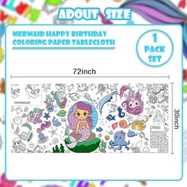 Mermaid Coloring Tablecloth for Kids, 72 x 30inch Mermaid Tablecloth Large Coloring Posters Giant Coloring Tablecloth for Kids Coloring Drawing Paper for Classroom Wall School Home Decor