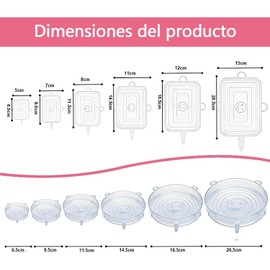12 pcs Tapas Elásticas de Silicona（6 Redondos Y 6 Cuadrados）, Envoltura Plástica Reutilizable Alternativa, Cubierta de silicona, Sin BPA para Mantener los Alimentos Frescos, Resistentes al Calor (12)