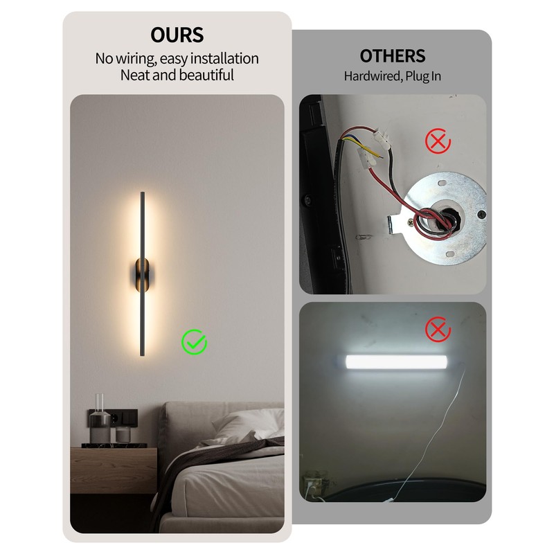 Leadzon Battery Operated Wall Sconces Set of 2 Black, Wireless