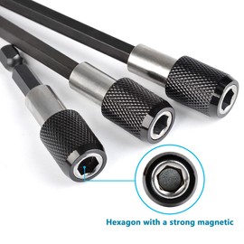 TIMESETL 3Pcs Drill Bit Extender, 1/4 Inch Hex Shank Quick Change Bit Holder, Magnetic Socket Screwdriver Bit Holder 2.5" 4" 6" Extension Chuck Adapter Set for Screws, Nuts, Drill, Driver, Bit Set