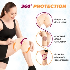 SNUG360 Wool Knee Warmers - Soft & Breathable Knee Sleeves, Helps Improve Blood Circulation & Relieve Knee Pain (Large (1 Pair), Beige)