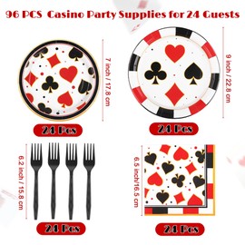 Kochorie 96 Pieces Casino Theme Tableware Set Casino Poker Party Supplies Including Paper Plates Napkins Forks Serves 24 Guests for Poker Card Game Playing Club Las Vegas Birthday Party Decorations