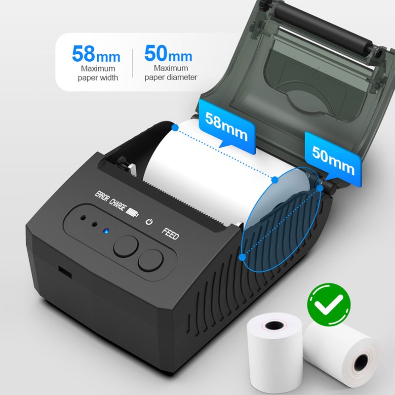 Thermal Printer Portable 58mm Paper Width 2000mAh Rechargeable Thermal Label