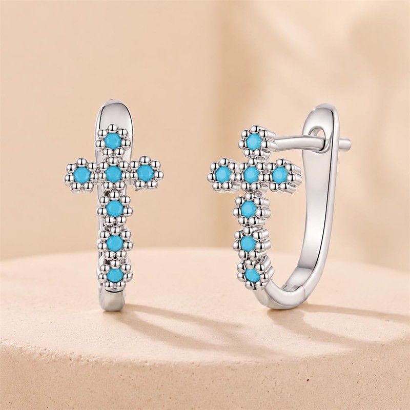 BABAMIA Turquoise Cross Hoop Earrings for Women Western Jewelry
