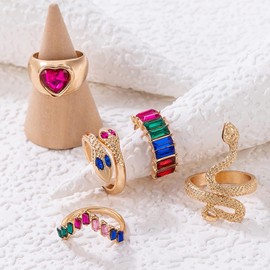 Caiguoer 5Pcs Snake Rings Set Serpent Stacking Rings Crystal Ring Jewelry for Women