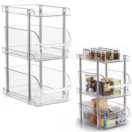 3-stöckiger Organizer Transparent – Multifunktionales Aufbewahrungsregal | mit 2 ausziehbaren Schubladen aus PET für Schminktisch, Schreibtisch, Schlafzimmer & Küche