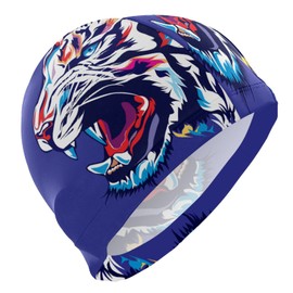 Dallonan Swimming Cap Color Tiger Face Unisex Adult Swim Cap Polyester