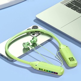 Neckband Bluetooth Headphones, RGB Backlight Bluetooth Neckband Headphone with LED Power Display, Stereo Earphone Lightweight Neckband Headset (Green)