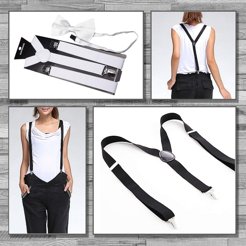 LEX STANDARD BL009 Men's Suspenders, Rubber Belt, Bow Tie, Y-Shaped,
