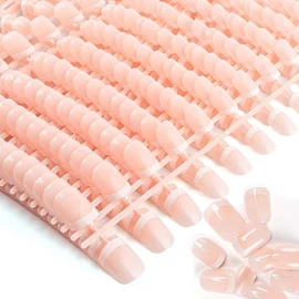 480 piezas de 12 tamaños diferentes naturales francesas cortas uñas postizas acrílicas de cobertura completa con estuche simple