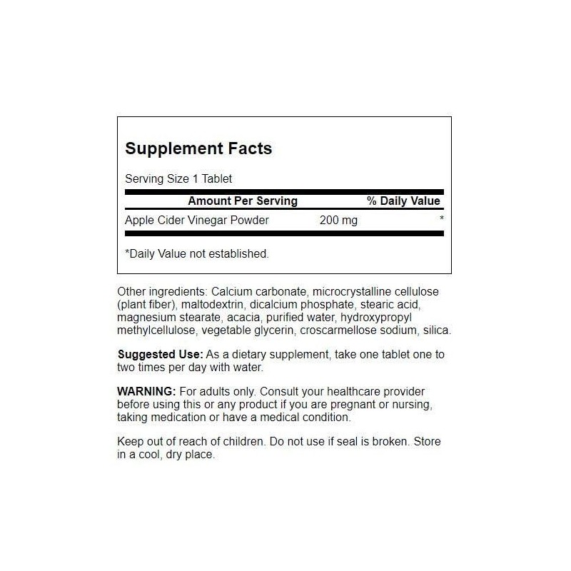 Swanson Double-Strength Apple Cider Vinegar 200 Milligrams 30 Tabs