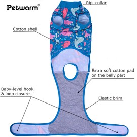 PetWarm Surgical Suit for Male Dogs, Dog Coat's Inner Clothes, Substitute E-Collar and Cone Prevent Licking Recovery Suit, Female Male Dog Onesie for Spay Neuter, Dinosaur Pattern, Multi-Colored, XS