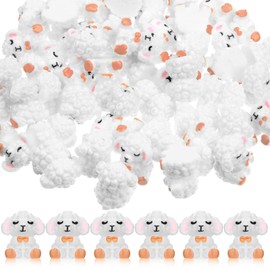 Suzile 100pcs Miniature Resin Sheep Figurines White Sheep God Lamb with Cross Religious Animal Easter Decoration Christian Gift for First Communion Baptism Gifts