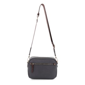 JESSIE & JAMES Small Concealed Carry Camera Crossbody Purse with Wide Shoulder Strap_Grey/Coffee