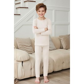 Arshienr Boys Thermal Underwear Set 2-Piece Base Layer Fleece Lined Long Johns Top Bottom Warm Set for Cold Weather White