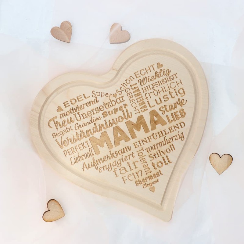 Spruchreif Breakfast Board in Heart Shape, Bread Board with Engraving,