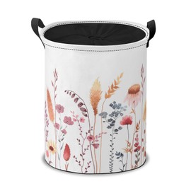 Watercolor Floral Laundry Hamper Basket,Colorful Wildflowers Collapsible Portable Laundry Bag, Storage Bins Toys Storage Gifts Basket, Bedroom Home Nursery Decor for Baby Girl Women