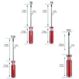 bociloy 4Pcs Magnetic Torx Screwdrivers Set with Comfortable Handle, Security Tamper Proof Screwdriver Set, (T8,T9,T10,T15), Red