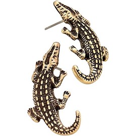 Liavy's Embossed Metal Alligator Crocodile Fashionable Earrings - Stud - Gold Plated