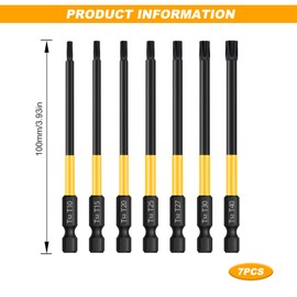 Torx Security Bit Set 100mm Star Screwdriver Drill Bits Sets 1/4 Drive Magnetic Torx Bits Long T10-T40 for Impact Driver Screwdrivers