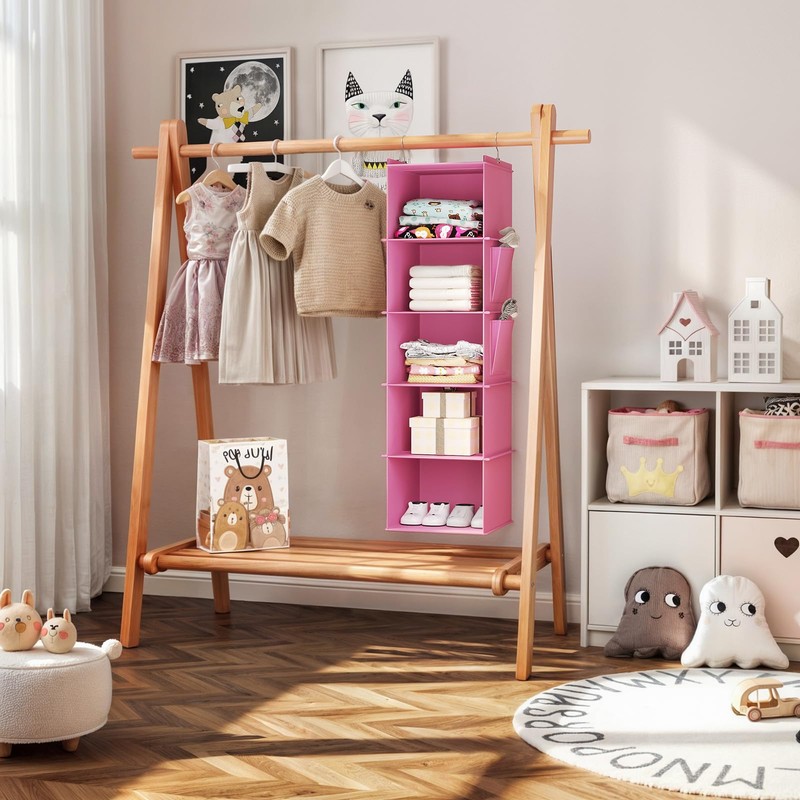 YOUDENOVA Hanging Closet Organizer, 5-Shelf Closet Hanging Storage Shelves, Light