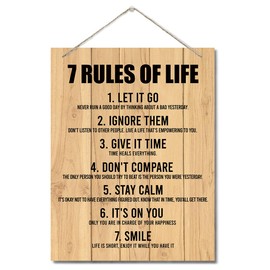 Inspirational Wood Art Sign - 7 Rules of Life Wall Plaque, Hanging Printed Farmhouse Decor, Gift for Home, School and Office 10 X 7.8 Inch