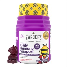 Zarbee's No Sugar Coating Elderberry Gummies for Kids, Daily Immune Support* Gummies with Vitamins C, D3 & Zinc to Support a Healthy Immune System*, No Artificial Flavors, Ages 2+, 42 ct
