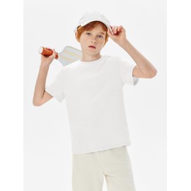 Haloumoning Boys Geometric Texture T-Shirts Kids Fashion Crewneck Short Sleeve Loose Tops Tees 5-14 Years White
