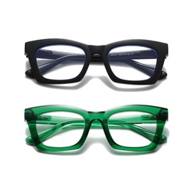 Hubeye Oprah Style Readers for Women Stylis Style Reading Glasses with Blue Light Blocking and Spring Hinge（Black/Green，+0.0）