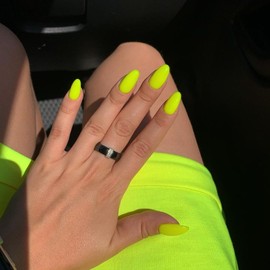 Neon Yellow False Nails Short Oval, SXVME Simple Acrylic Press on Nails Short, Yellow Fake Nails Short, Natural Glue on Nails Short Almond, Solid Gel Full Cover Stick On Nails For Women Daily Wear