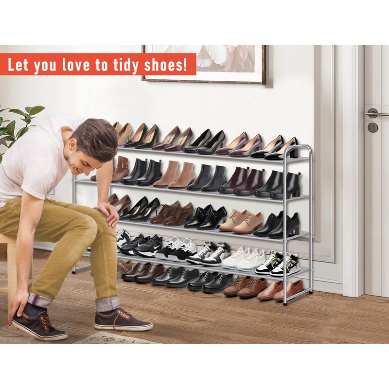 MISSLO 4 Tier Long Shoe Organizer for Closet Shoe Rack