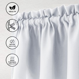 Hiasan Valance Curtains for Kitchen Rod Pocket Blackout Valance for Windows 42 x 12 inches Length, White, 1 Panel