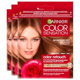 Garnier Color Sensation Color Retouch Permanent Hair Dye Color 6.0 Dark Blonde Covers 100% of Gray Hair No Ammonia Easy to Use - 3 Tints