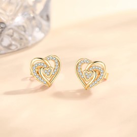 Jrêveinfini Heart Earrings 925 Silver Women's Hypoallergenic Stud Earrings Women's Gifts for Women Mum for Mother's Day, Sterling Silver Cubic Zirconia, lemon amber